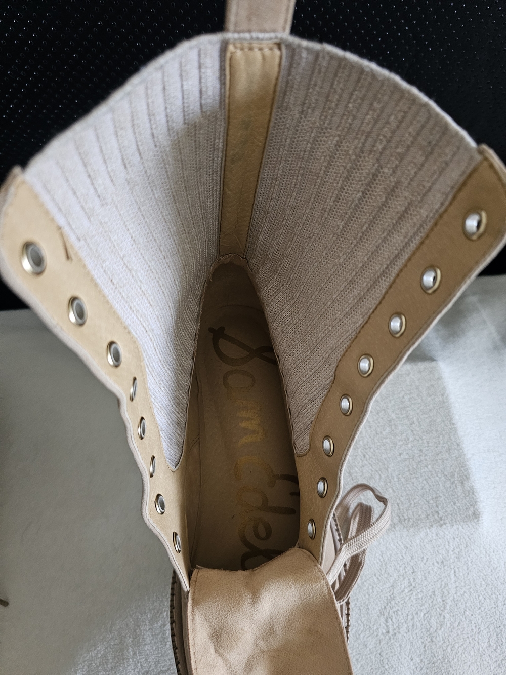 EXELLENT SAM EDELMAN Woms Lydell Combats Boots Sesame Suede/knit Color SIZE 7M - Picture 11 of 12